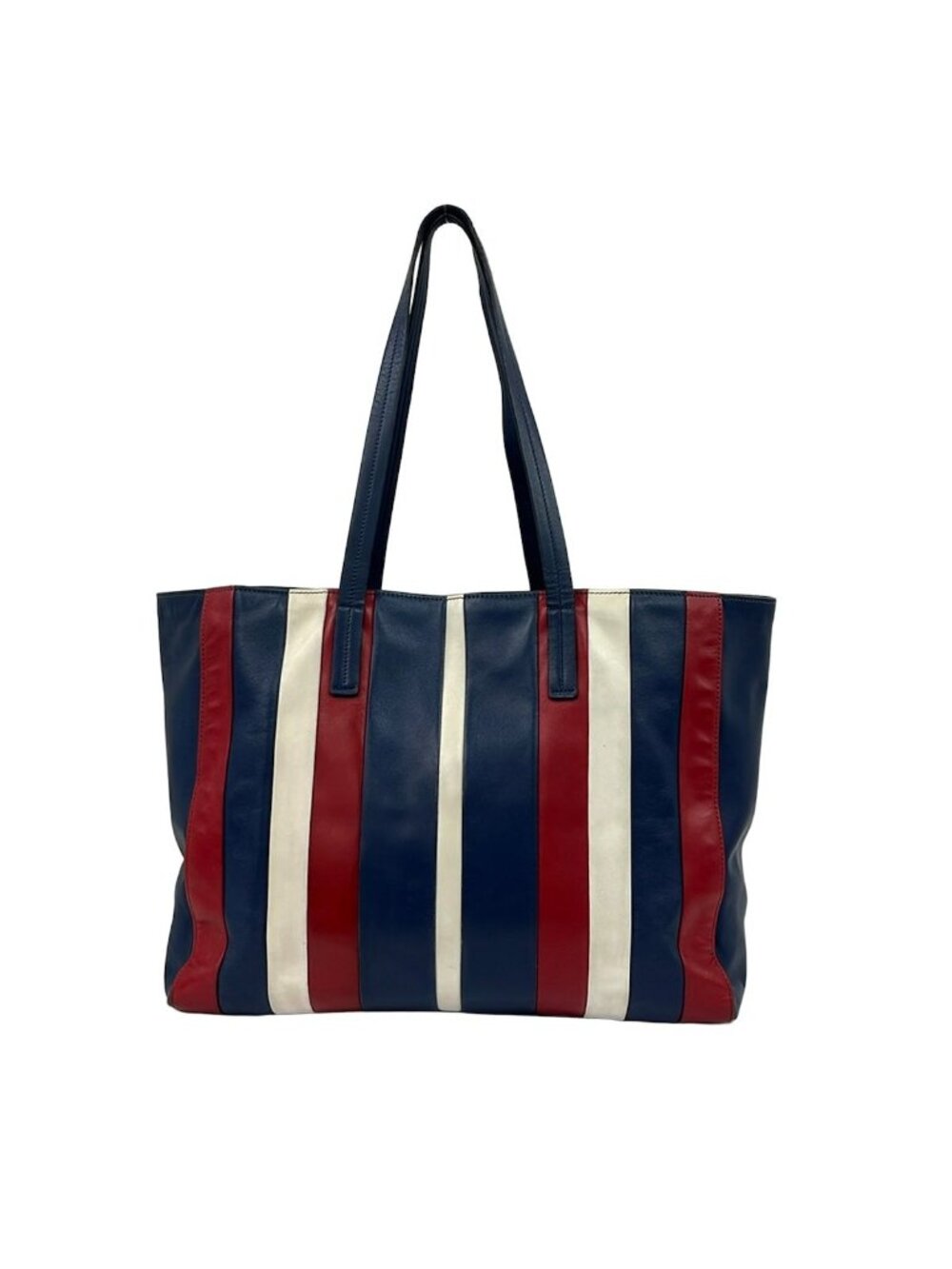 Prada Tote Navy Red White Striped Leather - Picture 3 of 13